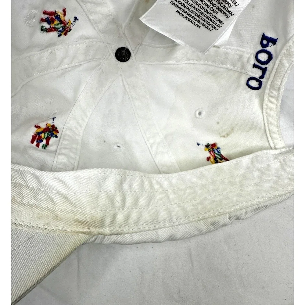 Polo Ralph Lauren Baseball Cap White Rainbow Embroidered Horses Cotton As Is